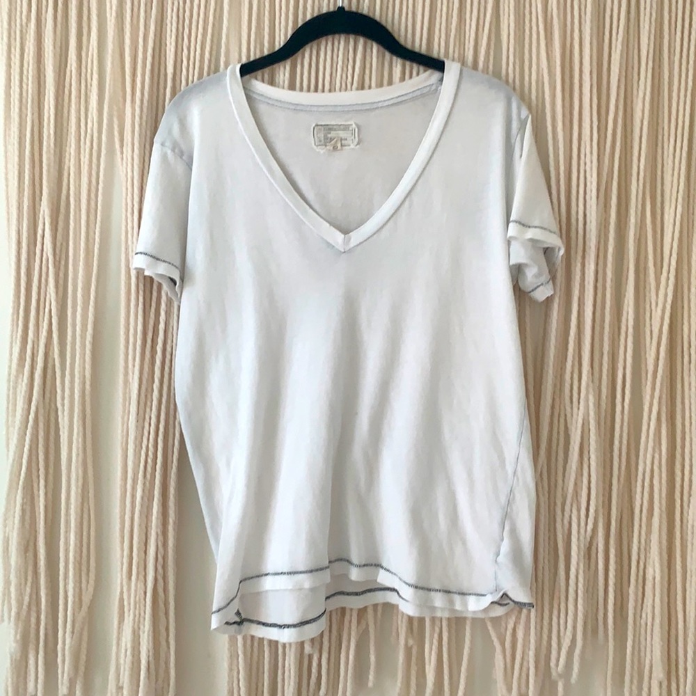Current/Elliot Distressed White V Neck Tee Shirt